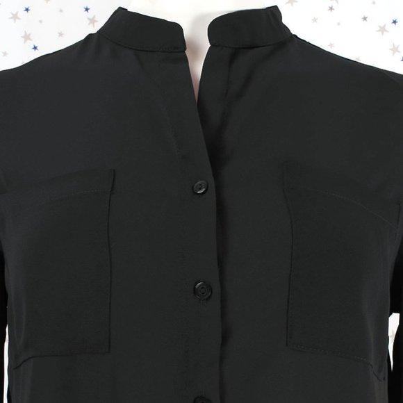 Woven Chiffon Button Up Hi Lo Blouse Shirt Black - Picture 4 of 8